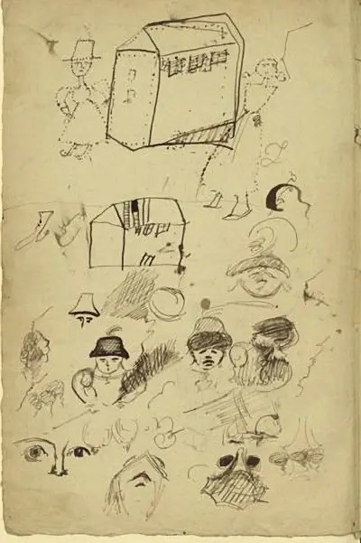 Bâtiments et personnages dessins enfantins f° 404v