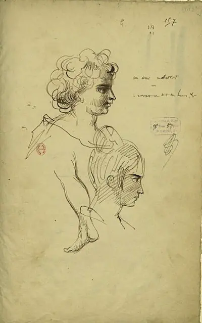 Buste de femme ou d enfant tête de jeune femme de profil jambe f °412bis r 1