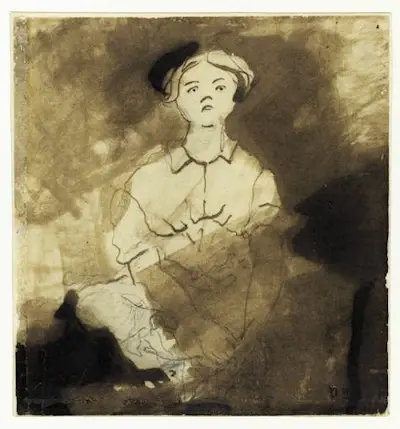 Femme assise de face dessin de Victor Hugo