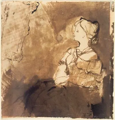 Femme assise de profil dessin de Victor Hugo